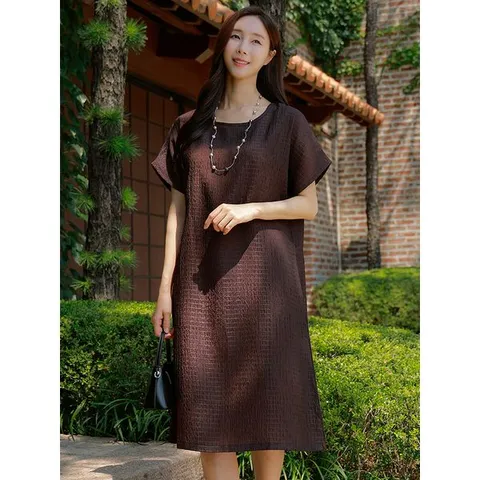 [하프클럽/엄마옷  여성 여름 풍기인견 반팔 빅사이즈 인견 원피스 50-60대 중년여성 마담옷 하객