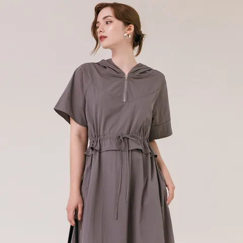 [패션플러스 단독상품] 워크 바스락 후드 반팔 원피스