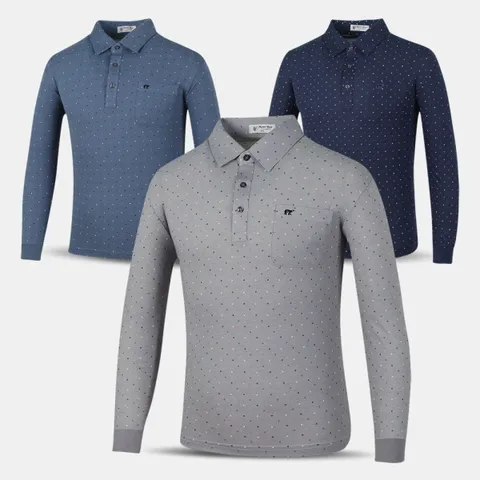 남성 도트 베어 긴팔 카라 티셔츠 MBF04 중년 봄 가을