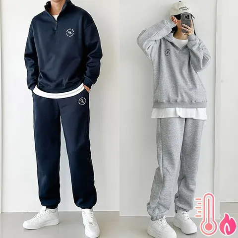 [하프클럽] M기모 카리지 반집업 조거세트 트레이닝세트 반집업 조거팬츠 겨울츄리닝 카라맨투맨 자수 데일리룩