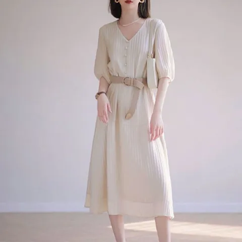 베이지 원피스 여성 하객룩 결혼식 여리핏 원피스