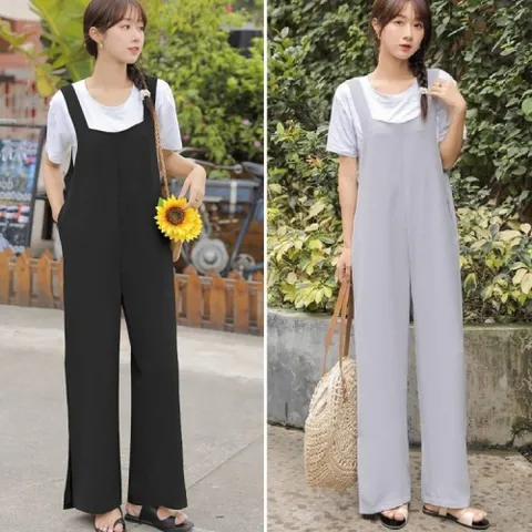 와이드 점프수트 여성용 실내외 캐주얼 의류 점프슈트 와이드점프슈트 트임점프슈트