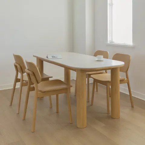 오엠 세라믹 원목 식탁 테이블 1800 내추럴 세트 (의자4)