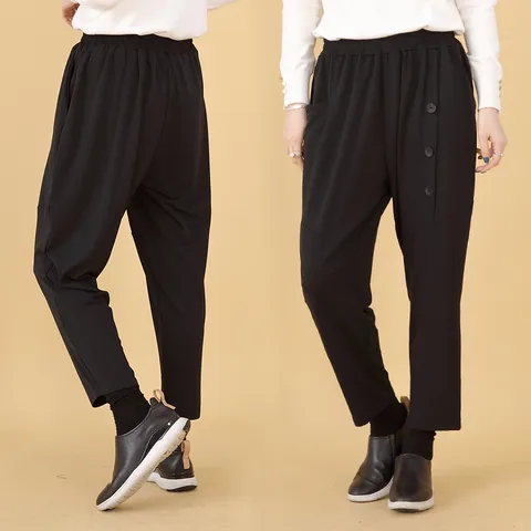 애비뉴투지 엄마옷 단추장식 속 기모 여성 가을 겨울 주머니 허리밴드 배기팬츠 바지 빅사이즈 P11260