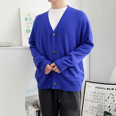 남자 오버핏 브이넥 남자가디건 니트가디건 가디건DJ-CA-SOTT1022-코발트블루