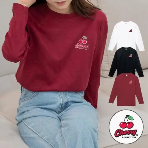 체리로고 루즈핏 커플룩 긴팔티셔츠 (8968743A)