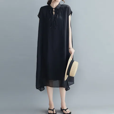 [빅사이즈] B-226080 쉬폰 롱 원피스/빅사이즈/루즈핏/오버핏/쉬폰/린넨