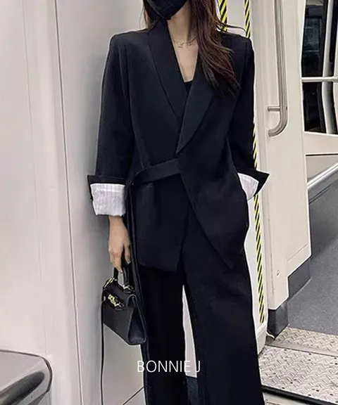 [브리치] 보니제이 /  정장 SET  로브 랩 스타일 정장 투피스 팬츠 수트 셋업/ 4컬러/ 4사이즈