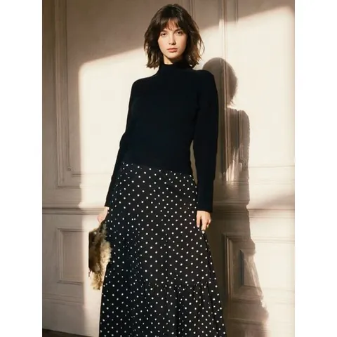 [하프클럽] 블랙 도트패턴 니트 콤보 원피스 SHOCX2941