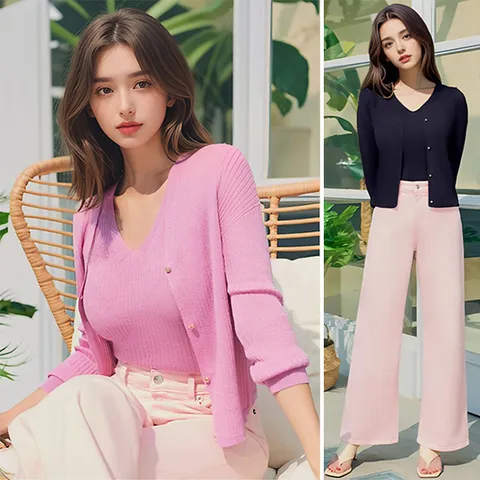 야미니트 린넨 블렌드 앙상블 세트(가디건2+슬리브리스2)