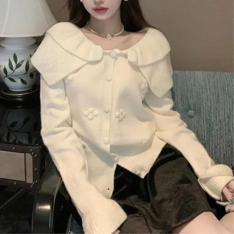 [하프클럽/러블리 크림 카라 니트가디건