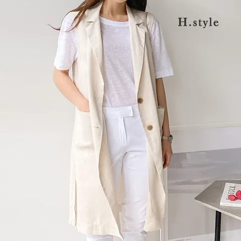 H스타일WC데일리린넨조끼/여름/마조끼/베스트/아우터/가디건/린넨조끼