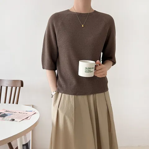 여성 쿨 린넨 홀가먼트 르베 라운드 숏 니트 티셔츠 이너티