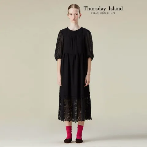 [정상가-329000원][Thursday Island] 아일렛 레이스 믹스 맥시 원피스(T236MOP136W)