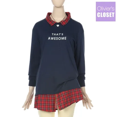 [★한정수량/패플단독★]체크배색 레이어드 티_[O1903TS905A]