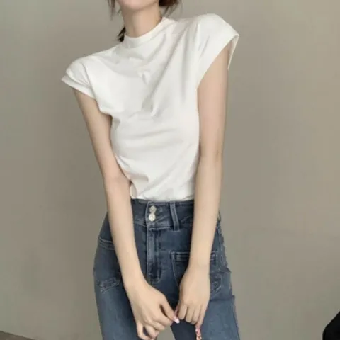 3컬러 캐주얼 출근룩 심플 하프 터틀넥 크롭 반팔티 반목티 반목반팔티 하프넥반팔티