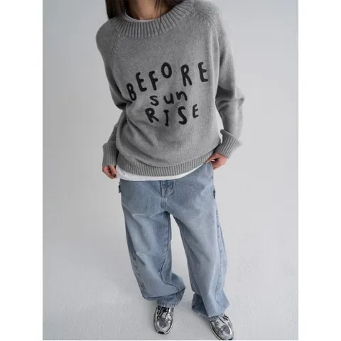 레터링 풀오버  그레이