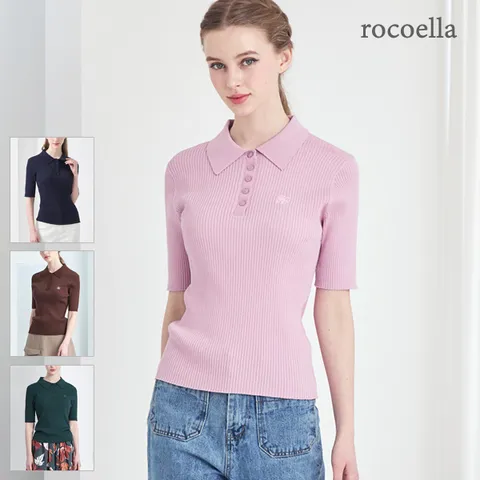 뮤첼 시그니쳐 반팔 카라 여성 니트