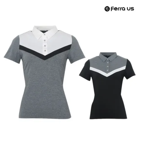 여성 여름 골프웨어 골프 배색 무지 반팔 카라 티셔츠