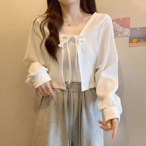 볼레로 가디건 크롭 시스루 스트링 반팔 상의 크롭볼레로 시스루가디건 여성볼레로가디건