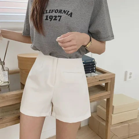 골반뽕 베이직 린넨 스판 숏 슬랙스 팬츠 반바지