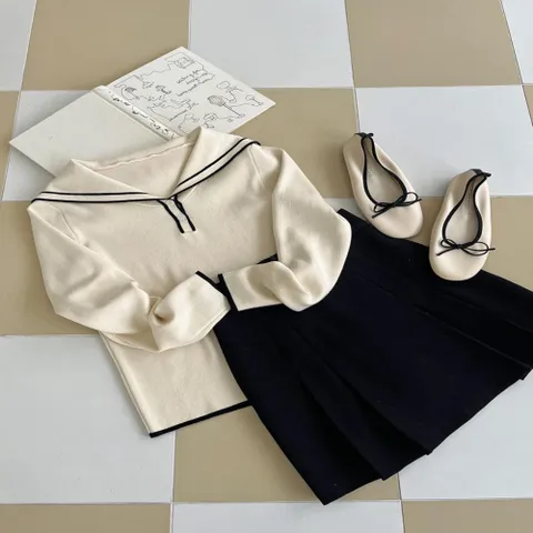 [다잇템] 여자 단아 FW 세일러카라 크림색 청초 니트