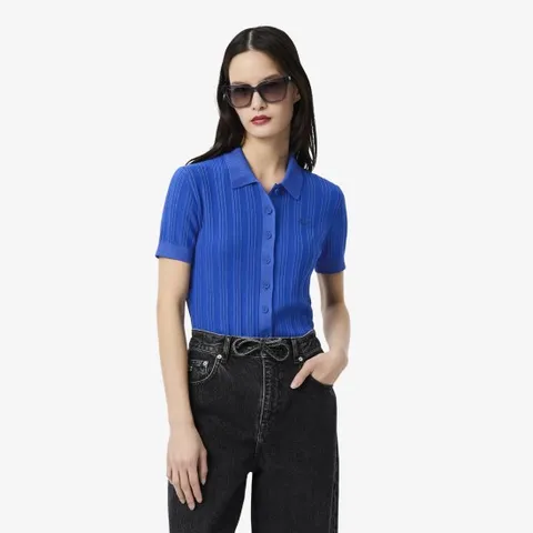 공식 여성 플리츠 립조직 반팔 폴로 가디건 AF4142-55N C4X