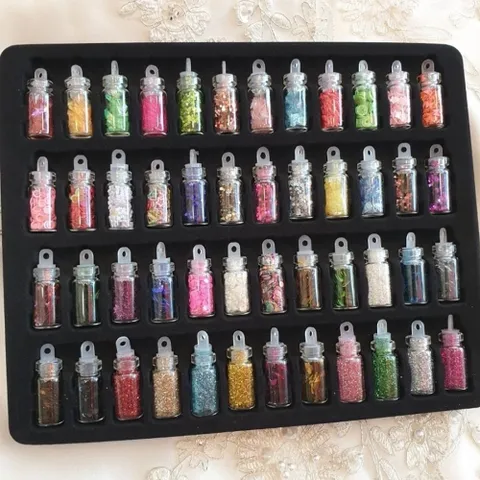 48색 네일아트 미니어처 파츠 스팽클 글리터 케이스 꾸미기 손톱 발톱 패티큐어