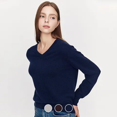 지오다노 여성 가을 V넥 캐시미어/울 혼방 민자 니트 스웨터 355913 463691