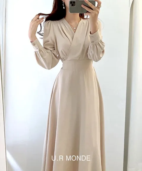 봄 여름 여성 정장원피스 결혼식 하객룩 브이넥 롱 원