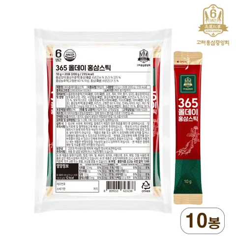 고려홍삼중앙회 365 올데이 홍삼스틱 20포 X 10봉지 (벌크)