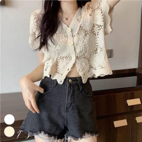 포근한 펀칭 니트 반팔 데이트룩 카디건 펀칭가디건 그물카디건 포근한카디건
