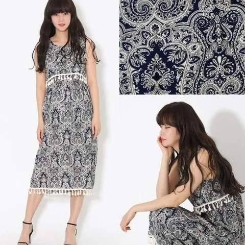 여성 기하학패턴 민소매 롱 원피스 밑단 수술  원피스 (5350211)