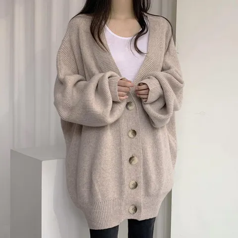 [다잇템] 여자 골지 벌룬 환절기 단추 소매 가디건