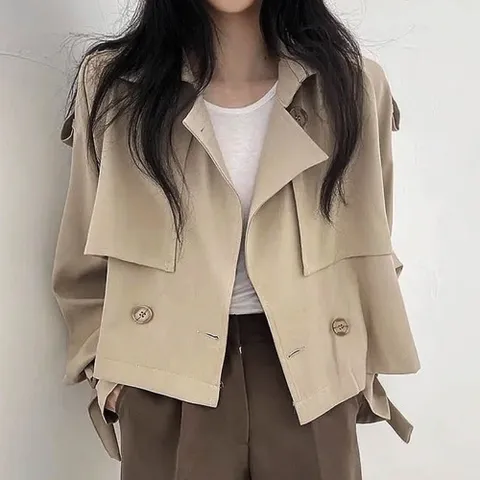 여성 봄 가을 숏 트렌치자켓 더블 단추 크롭 기장 더블단추자켓 크롭자켓 여성자켓 간절기자켓