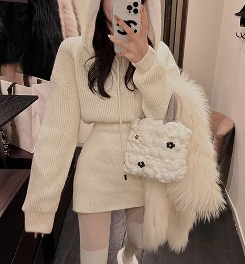 그로브 슬림 후드 니트 원피스 3color