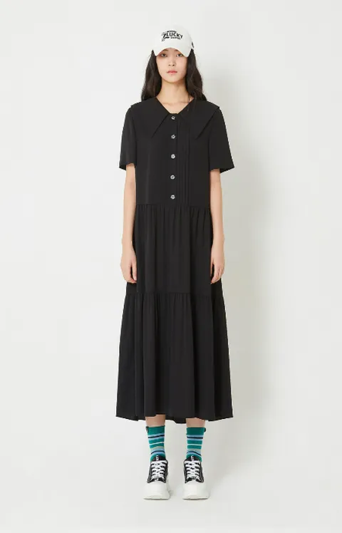 셔링 반소매 롱원피스 LQDAW24500BKX 463694