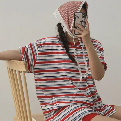 [하프클럽] 빅사이즈 506 스터닝줄지반팔티셔츠 DGBU742