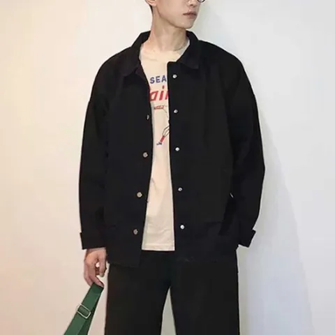 남성 캐주얼 청소년 자켓 검정 아웃터 코디 패션룩 오버핏싱글자켓 캐주얼자켓코디