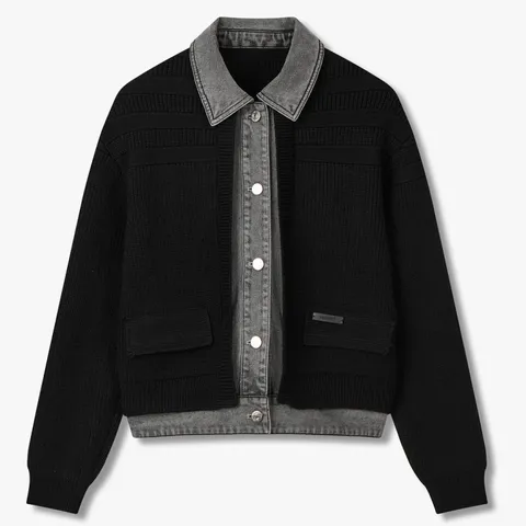 [롯데백화점](프리미엄)]여성 데님 패치 니트 가디건 7155450003