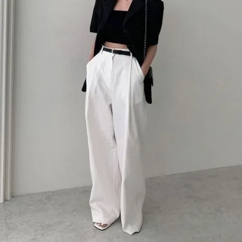 여름 인기 여성 세미 와이드 감성 흰색 팬츠 여성여름팬츠 세미와이드팬츠 흰색면바지 7부바지