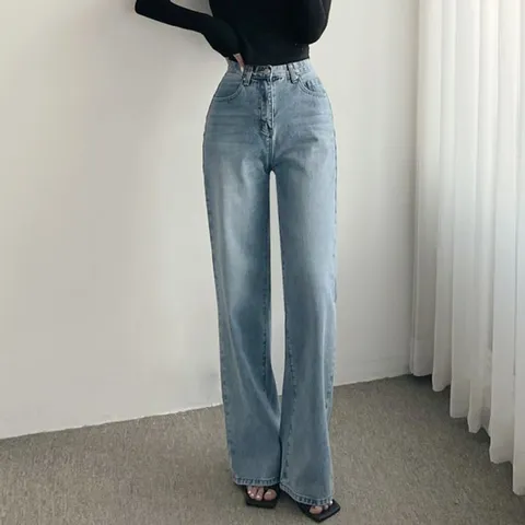 [브리치] 글램핏 / 숏&롱 S 2XL 와이드 통 연청 바지 하이웨스트 데님