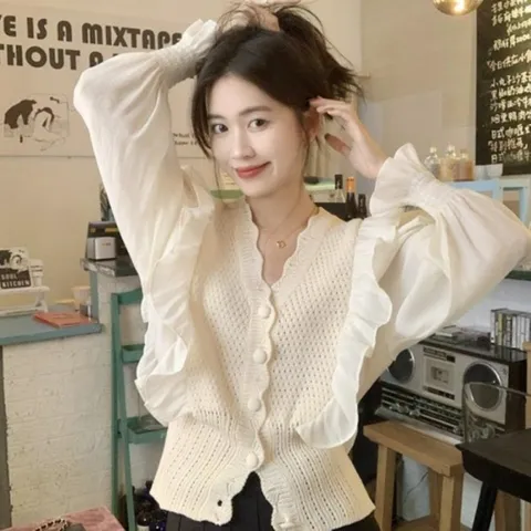 [M7] 여자 봄여름 프릴 슬림 레이스 가디건