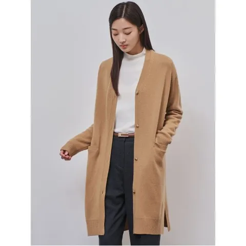 레이디스 캐시미어 혼방 롱 카디건  카멜 (BF4X5AC03B)