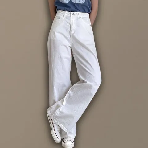 [하프클럽/신상오픈런]여성 여름 흰색 와이드 스판 면바지 속밴딩 통바지