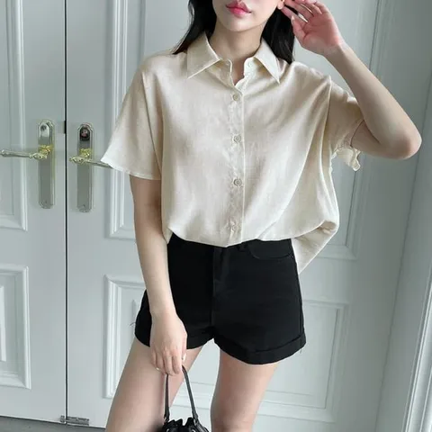 [하프클럽/브이와이]여자 SS 카라 린넨원단 블라우스 셔츠