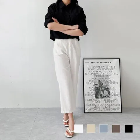 [옷자락] 여자 여름 컬러 9부 린넨 포켓 통바지 와이드 팬츠