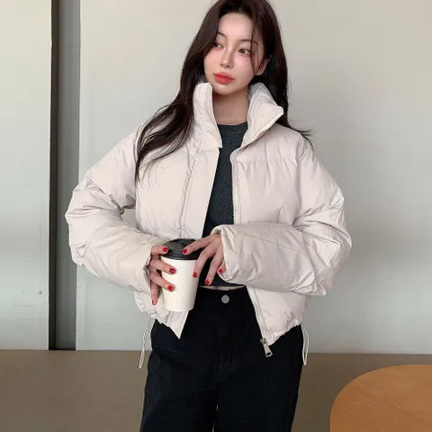 여자 얼리윈터 숏패딩 크롭 스트링 목폴라 컬러 점퍼