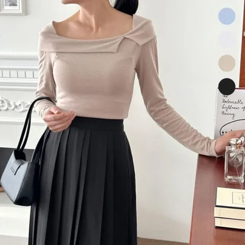 [하프클럽/모노무드]MNO 시그니처 우먼 컷아웃 귀여운 오프 어깨릴렉스 긴소매 탑 패션 리복 룩 크루넥티 박