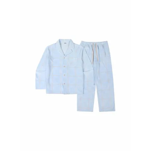 [하프클럽] 극세사 체크나염 남성 수면파자마 세트 (FI4PJF6643M_LBU)